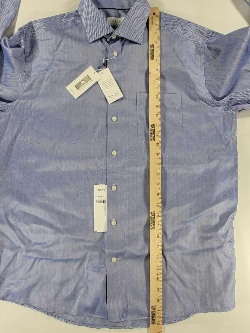 NEW Men's ETON Shirt Blue Herringbone Shirt Classic Fit 44 17.5 Button Front NWT - Picture 10 of 14
